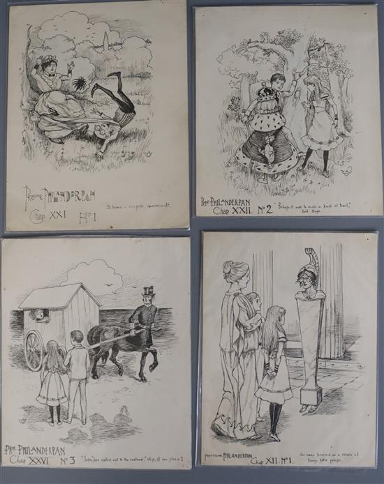 Alan Wright (1864-1959), 9 pen and ink illustrations for Professor Philanderpan and G.E. Farrow, c.1904,